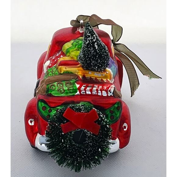 ORNAMENT-Holiday-Glass-Red Pickup Truck-Christmas Tree-Unique-Novelty-Large - Picture 9 of 14